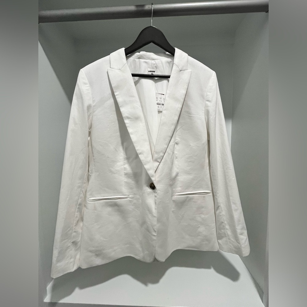 J. Crew Linen cotton Blend One Button Blazer White Size 16 NEW classic $198 - Picture 8 of 12